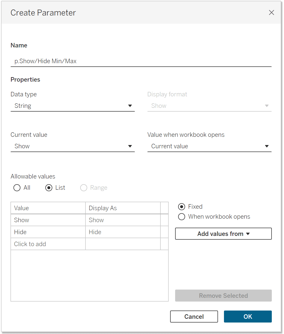 Show hide boolean parameter