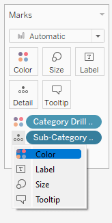 Add both Drill Down calculations to the Color property