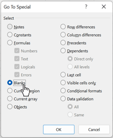 Excel Special Go-To Function Menu 2