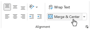 Navigate to the Alignment category in the ribbon and click Merge & Center