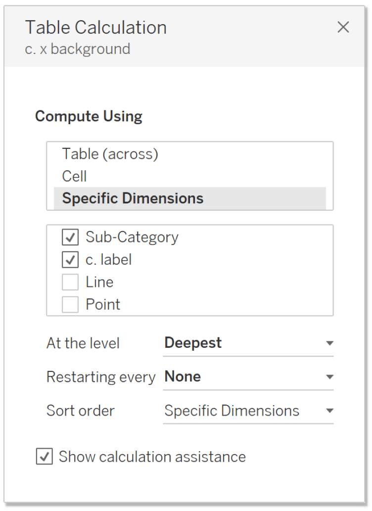 Adjust the X Background table calculation