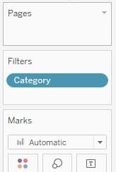Category has been added to the Filters shelf in Tableau