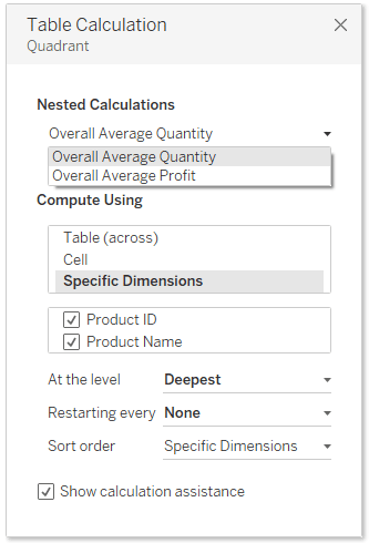 Add a table calculation to the Quadrant calculation