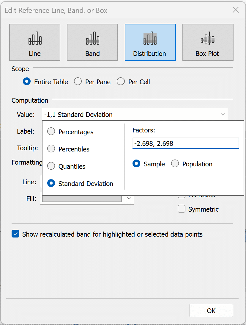 Changing standard deviation parameters in tableau