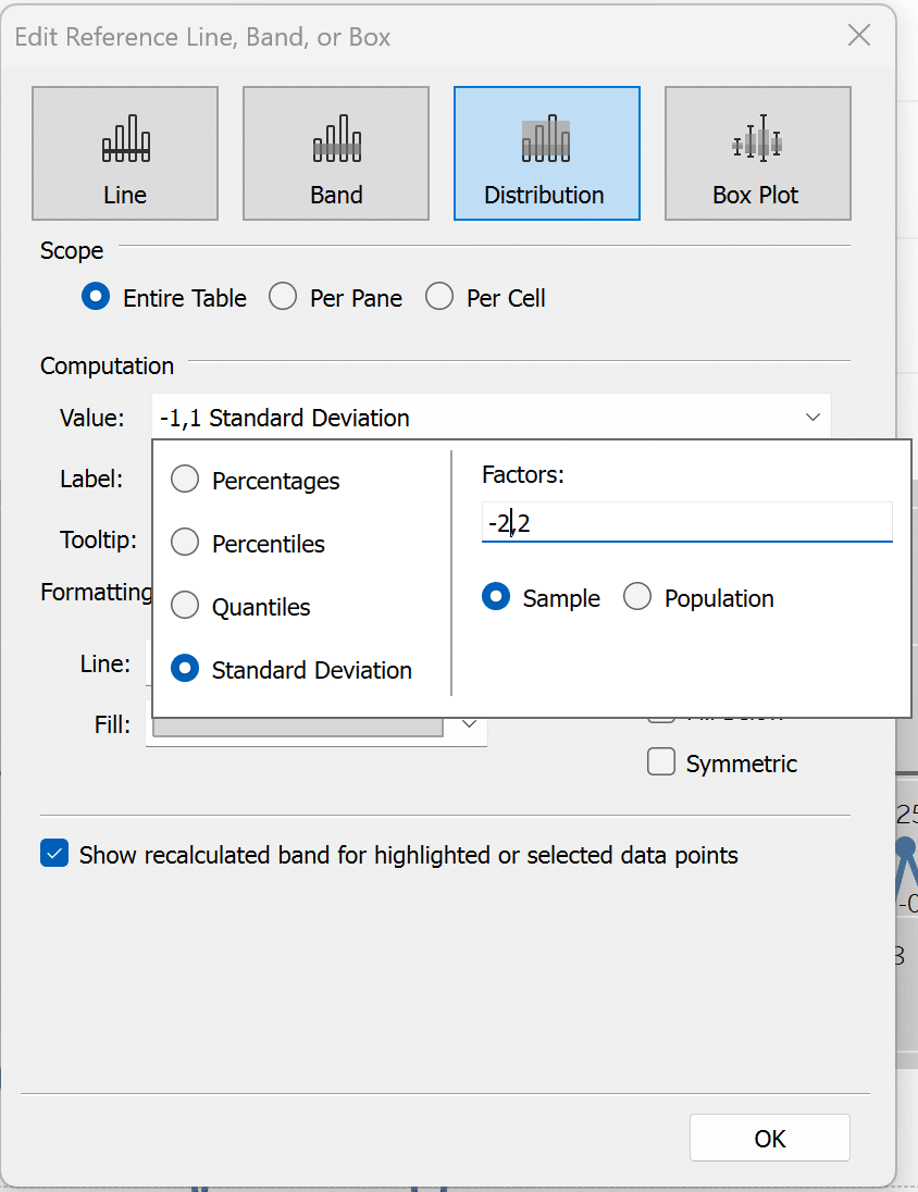 Changing distribution band to 2 2 sd
