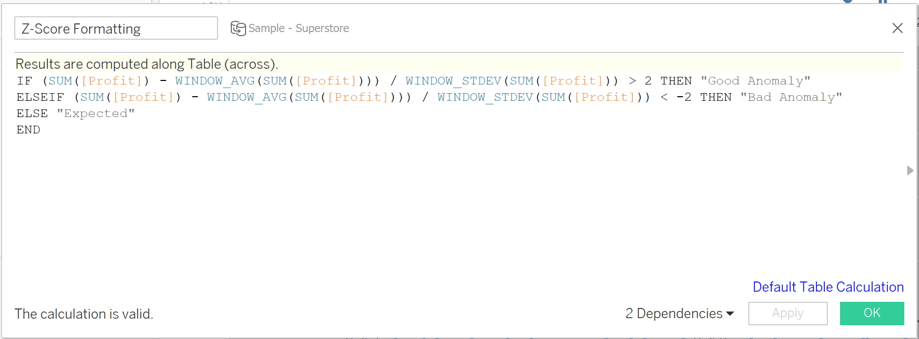 Z-Score formatting formula in Tableau