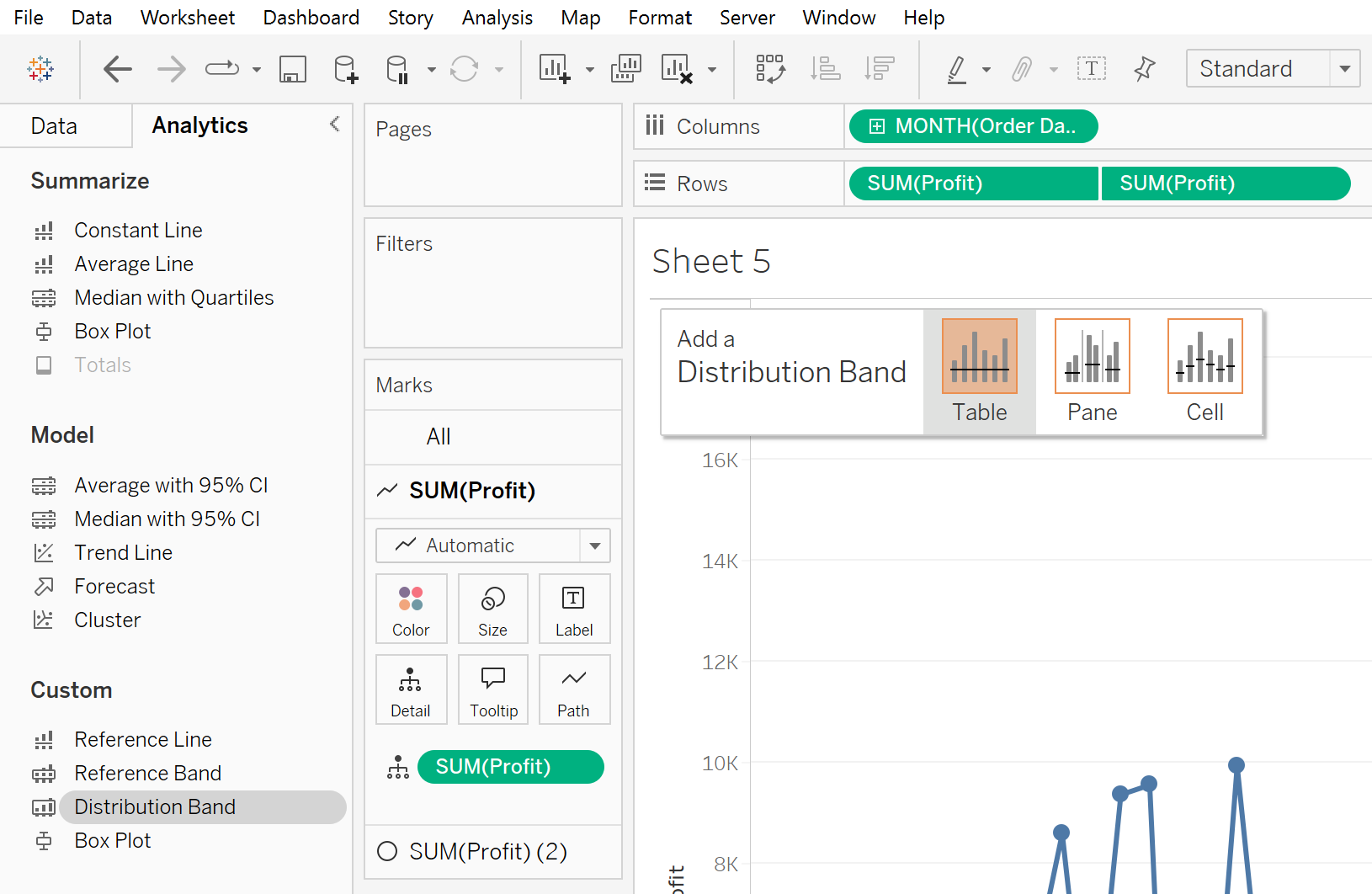 Add Distribution band to Tableau View