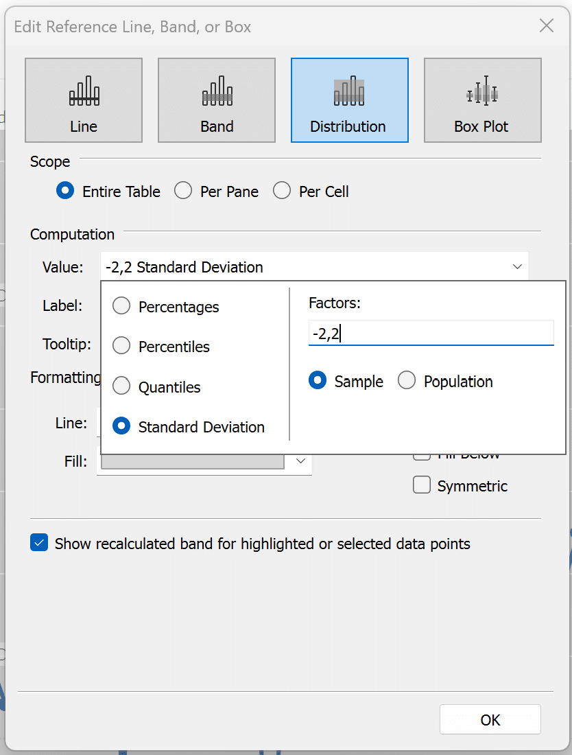 Select Standard Deviation from the menu in Tableau