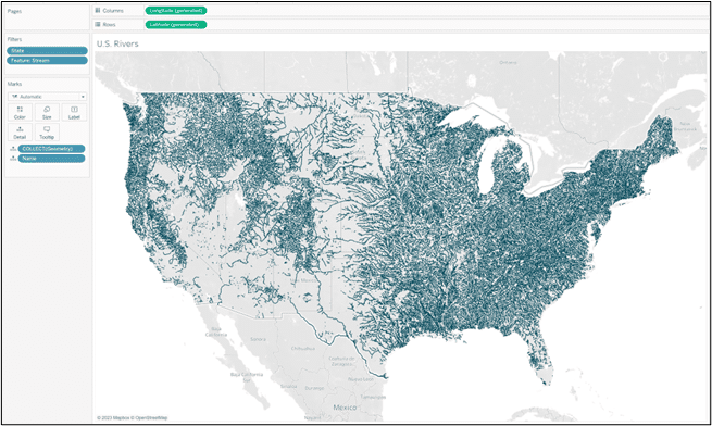 Mapping rivers with spatial data in Tableau