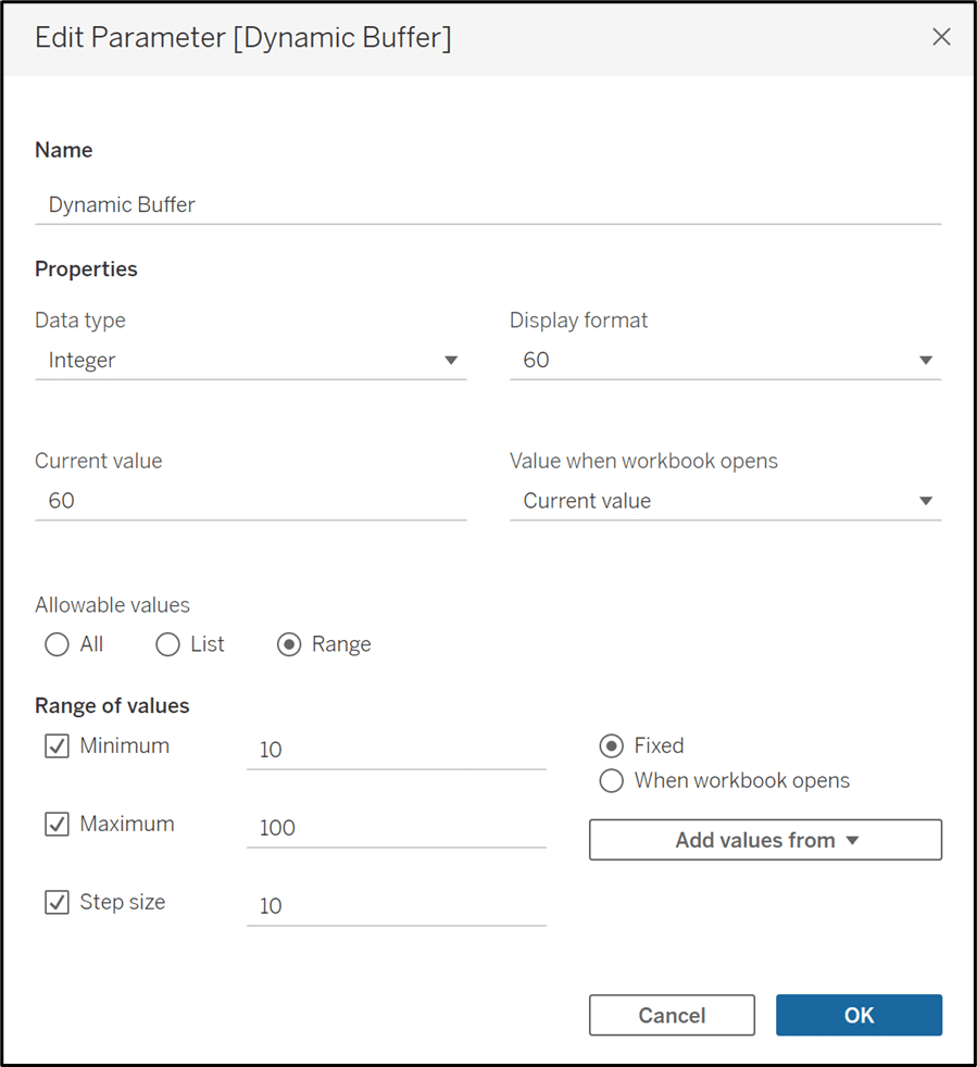 Dynamic buffer parameter to map spatial data in Tableau