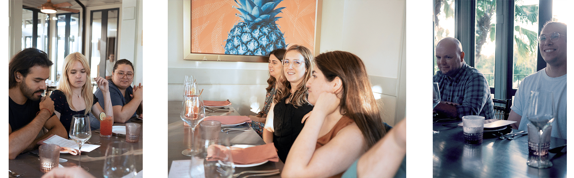 playfair data team enjoying dinner at the four flamingos restaurant at the hiatt regency grand cypress resort in orlando florida for their team summit 2023