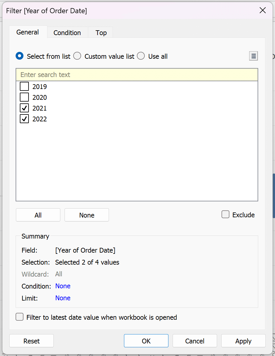 Add Order Date to the Filters shelf