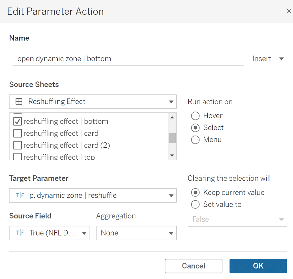 Open Dynamic Zone Parameter Action