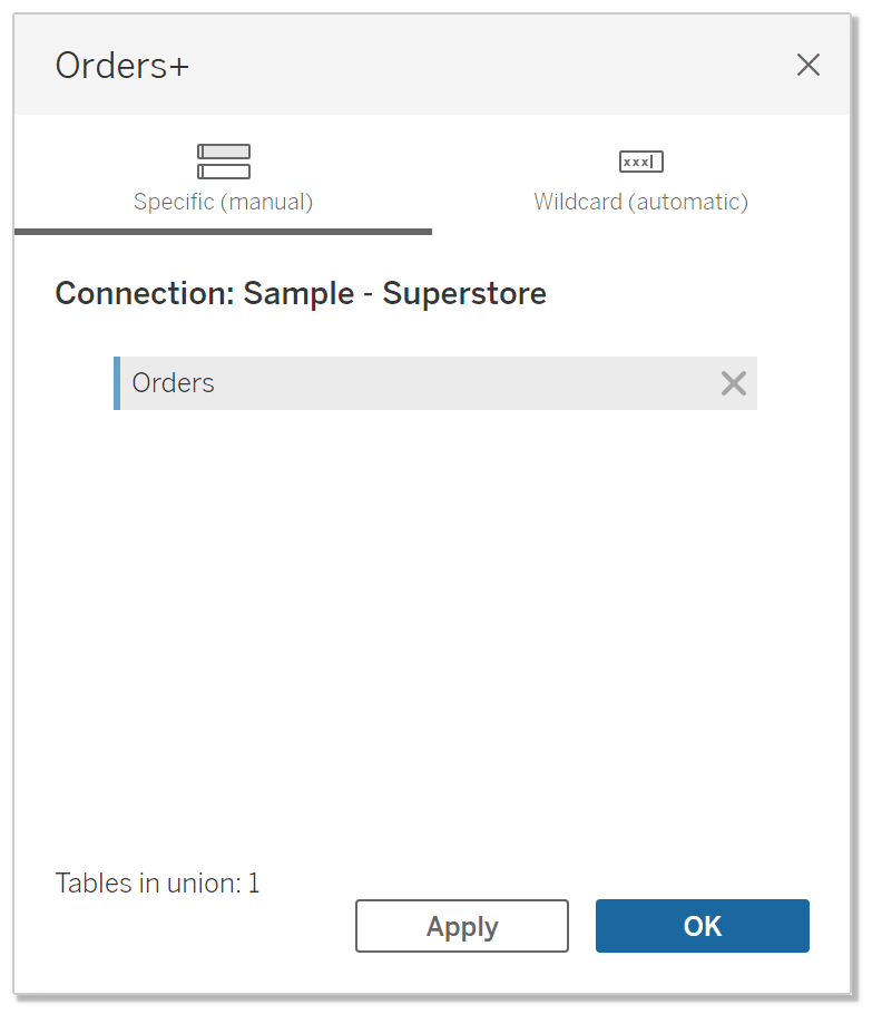 Adding a union to the Orders data set in Tableau