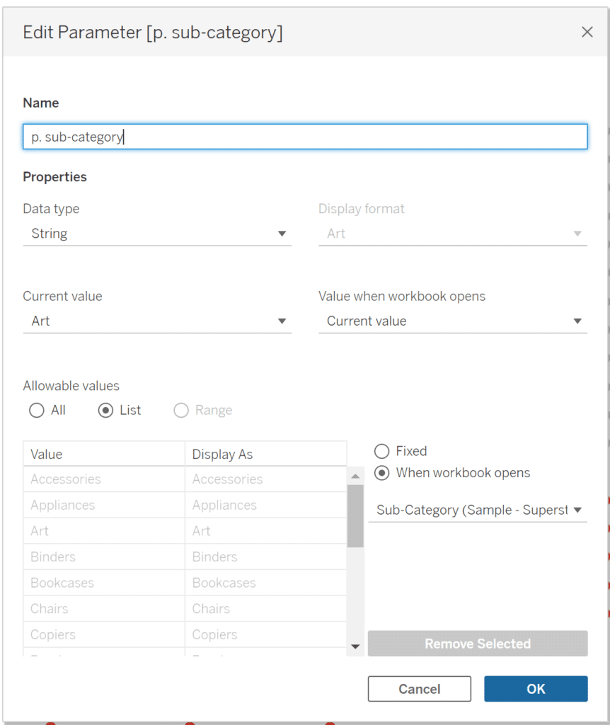 Create the Sub-Category parameter