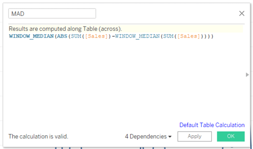 Create the MAD calculation in Tableau