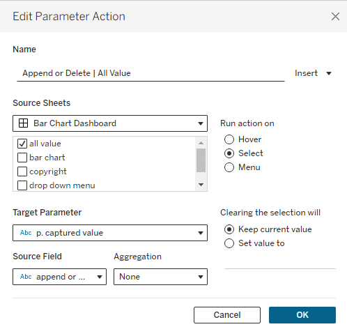 Append or delete all values
