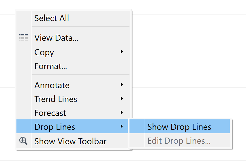 Select Tableau drop lines in menu