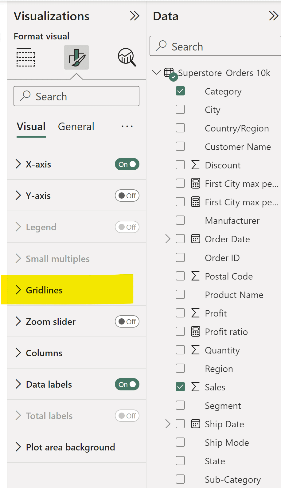 Gridlines settings