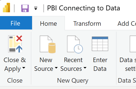 PBI Connecting to Data, Close & Apply