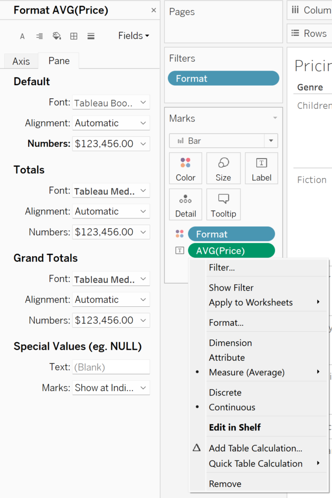 Formatting price in Tableau