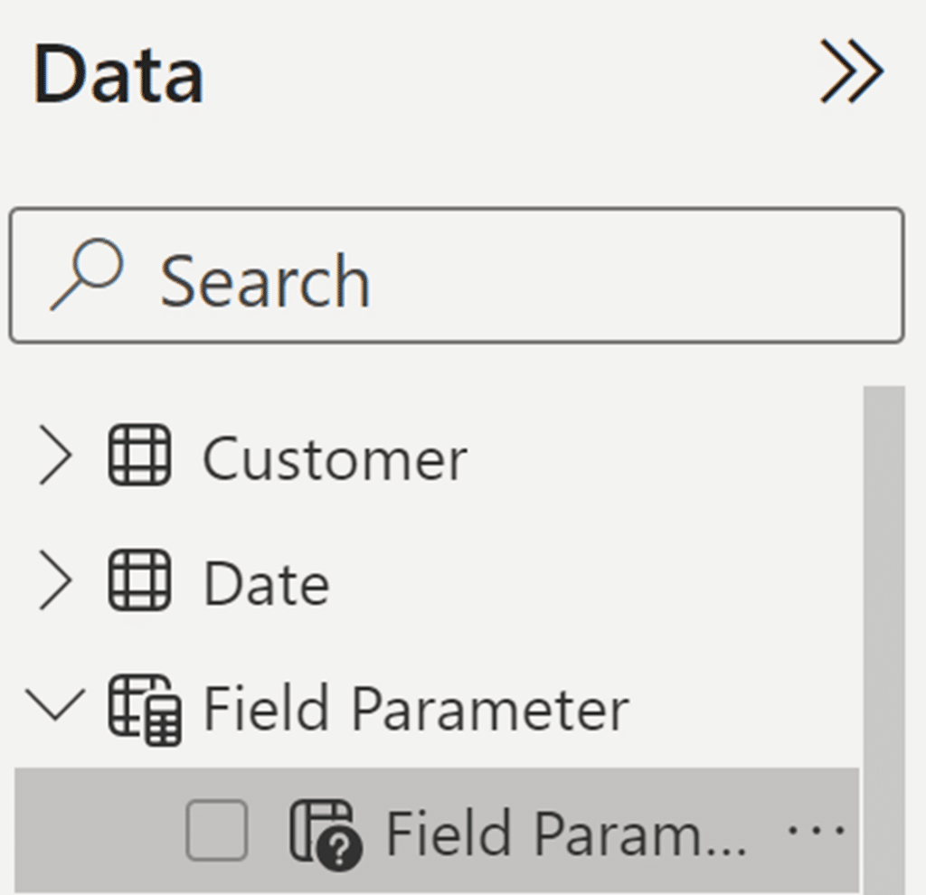 Data pane field parameter