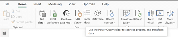 Home tab transform data