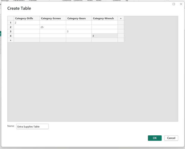 Creating sample table