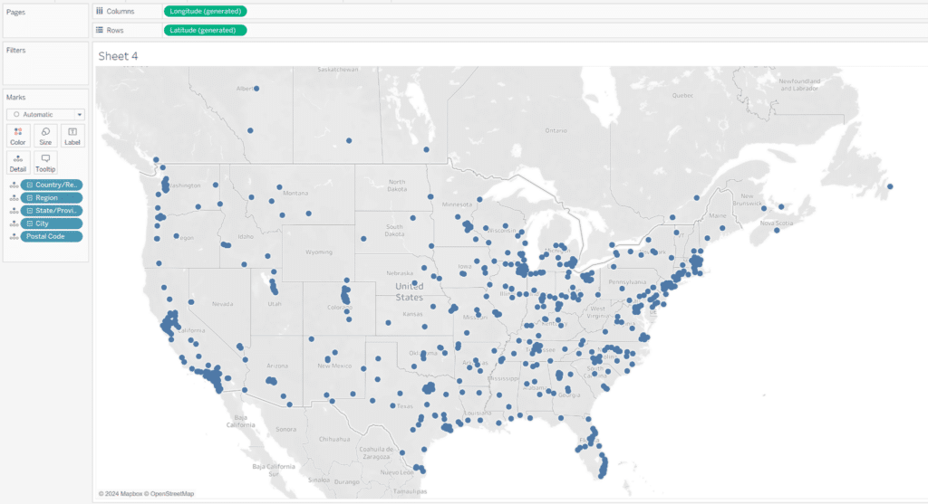 Geographic Data Mapped in Tableau