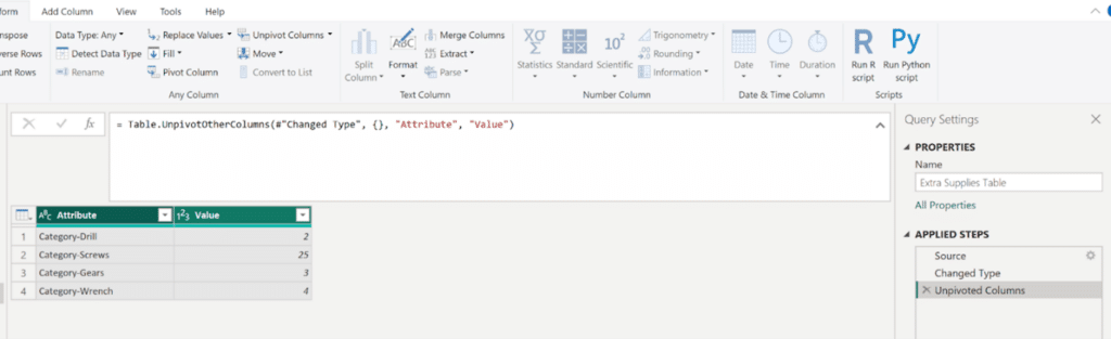 New table with unpivoted columns