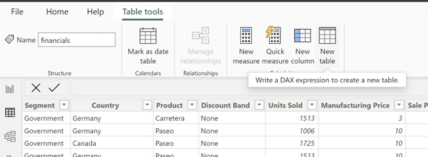 Create a New Table Button in DAX Power BI