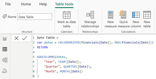 Date Table DAX Code Power BI