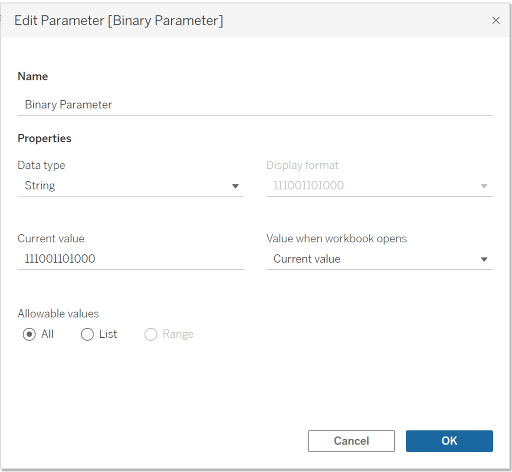 Binary Parameter Setup