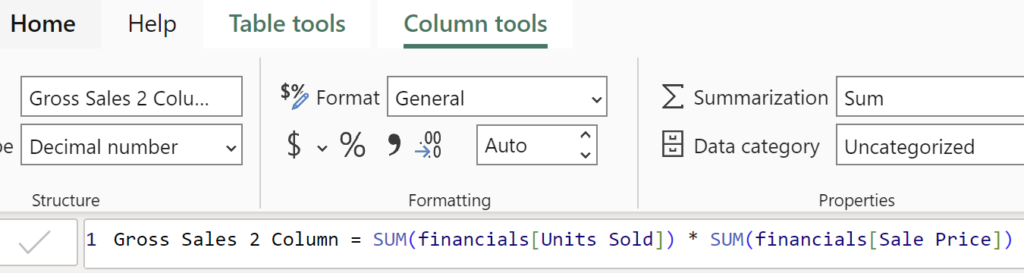 Gross Sales 2 Column