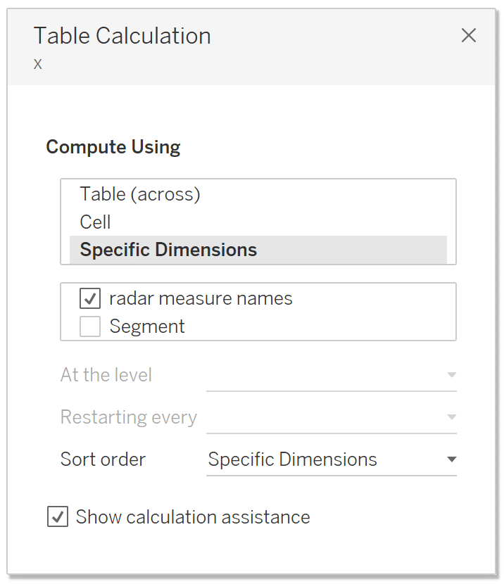 X table calculation settings