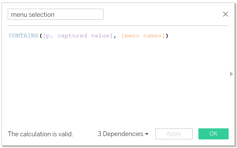 Menu selection calculation