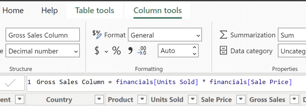 Gross Sales Column