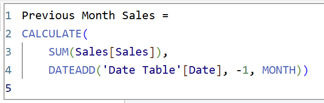 Previous month sales DAX