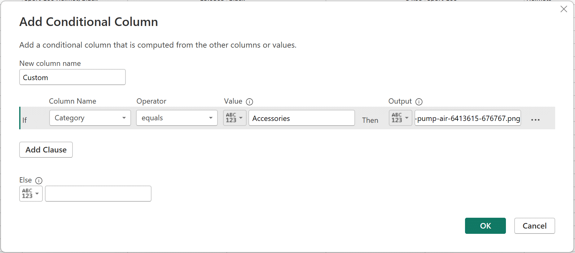 Add conditional column popup window