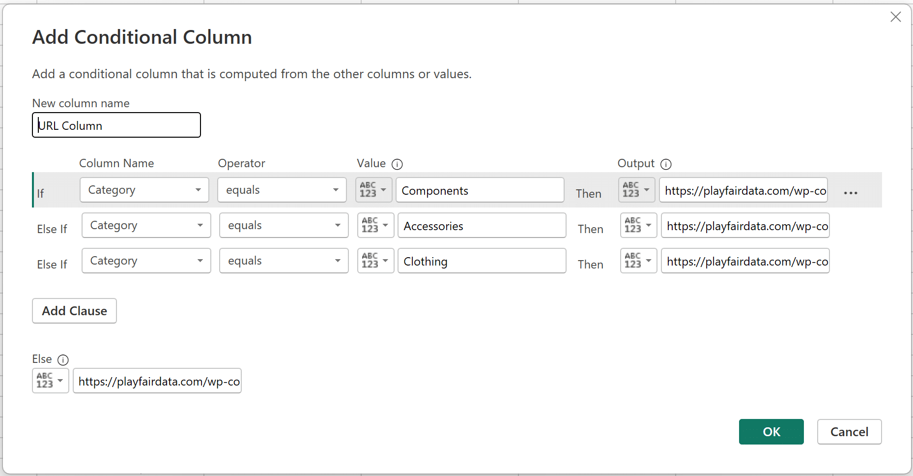 Add conditional column popup window completed