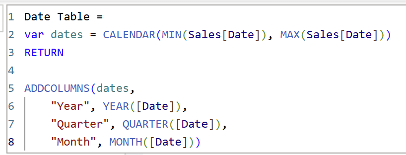 date table DAX