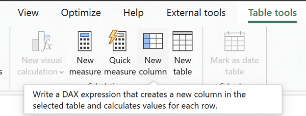 new column for matrix visuals in power bi