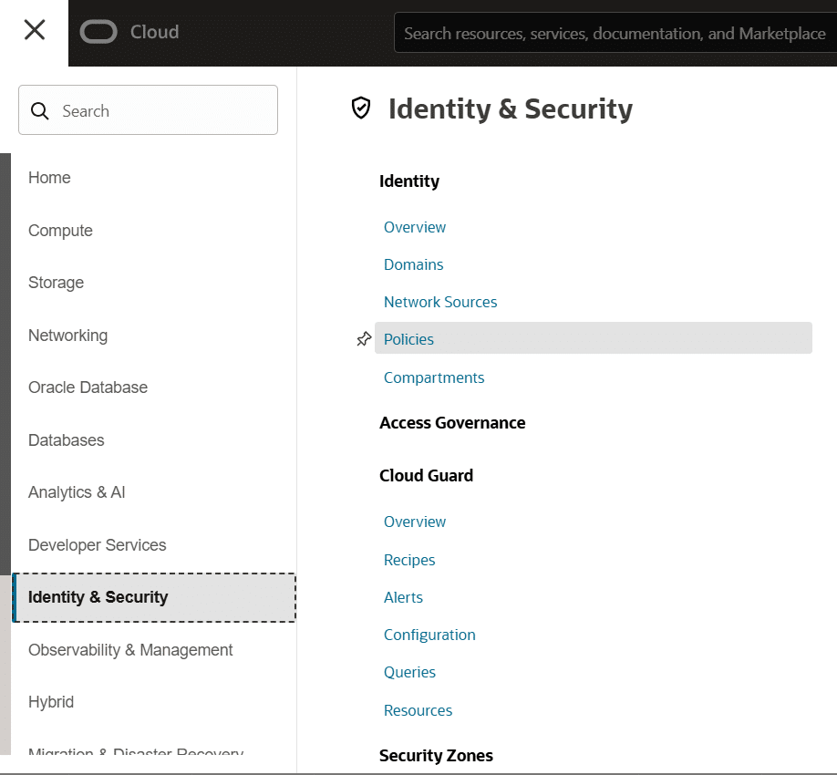 Creating Policies in Oracle Cloud Infrastructure