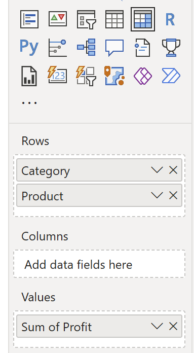 field wells for matrix visual