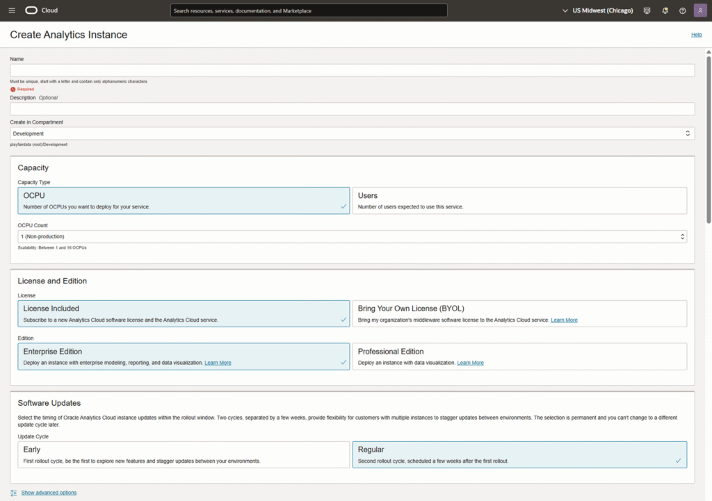 Provision Oracle Analytics Cloud Instance