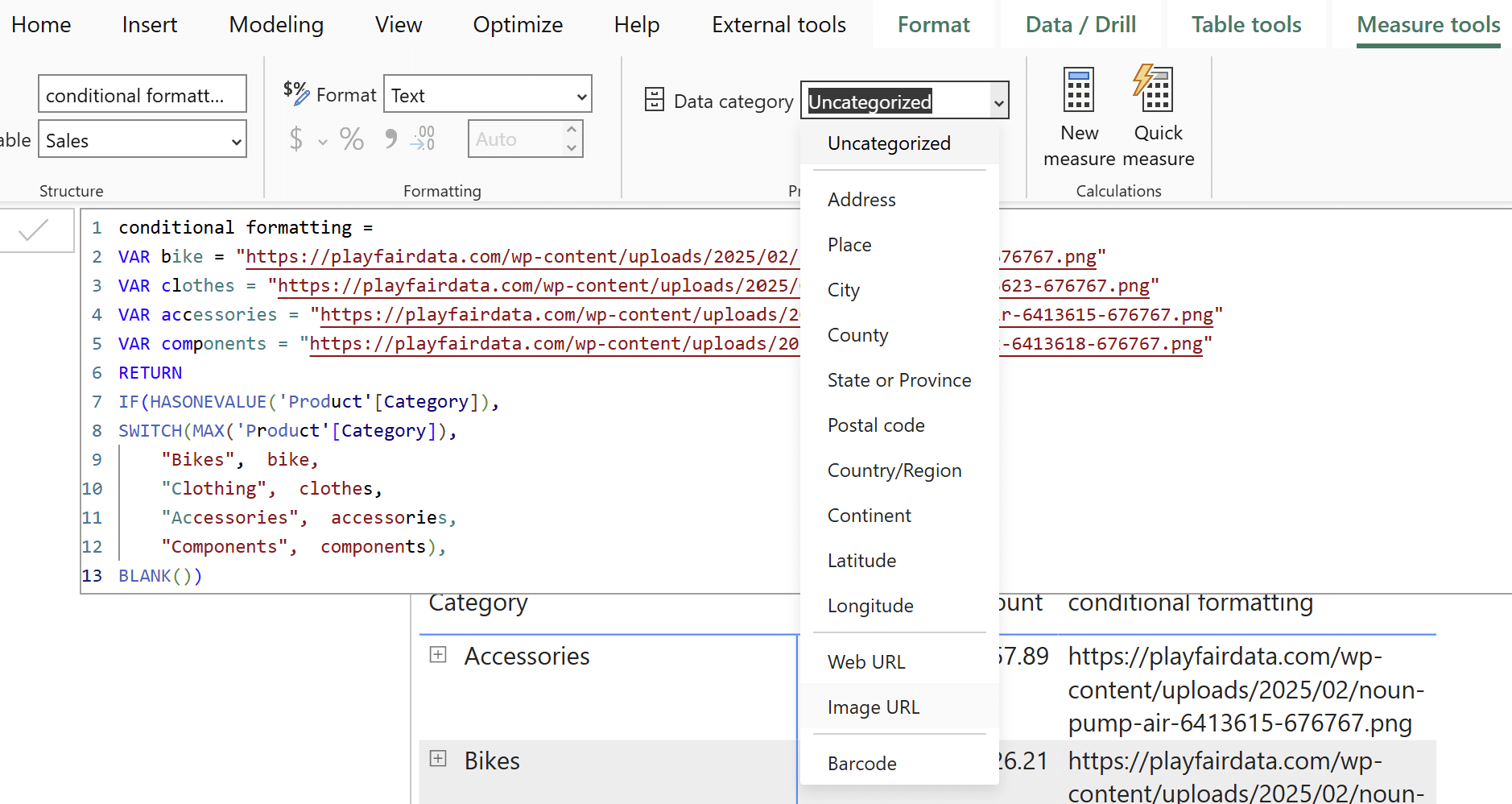 change data category for measure new