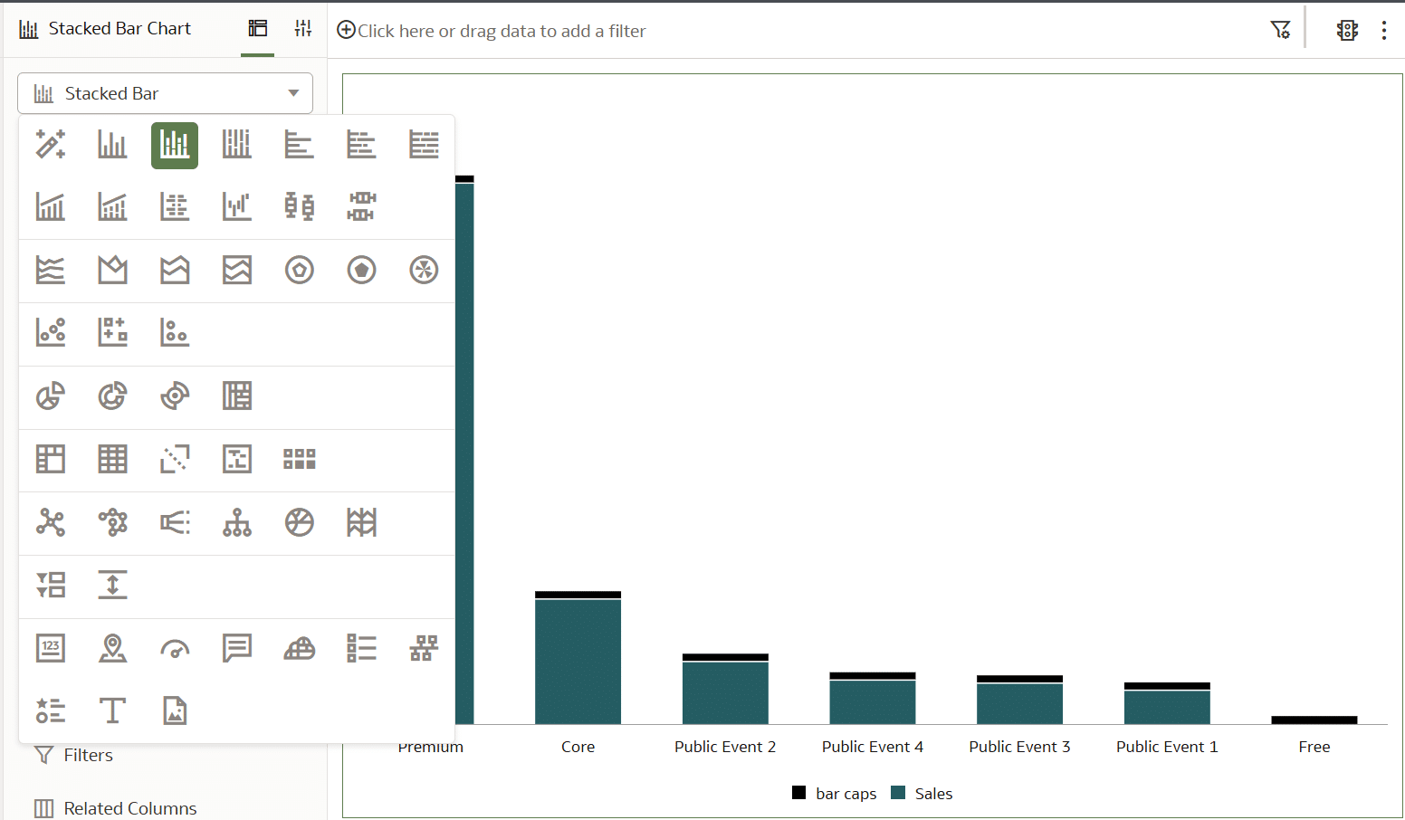 Create a stacked bar chart in Oracle Analytics