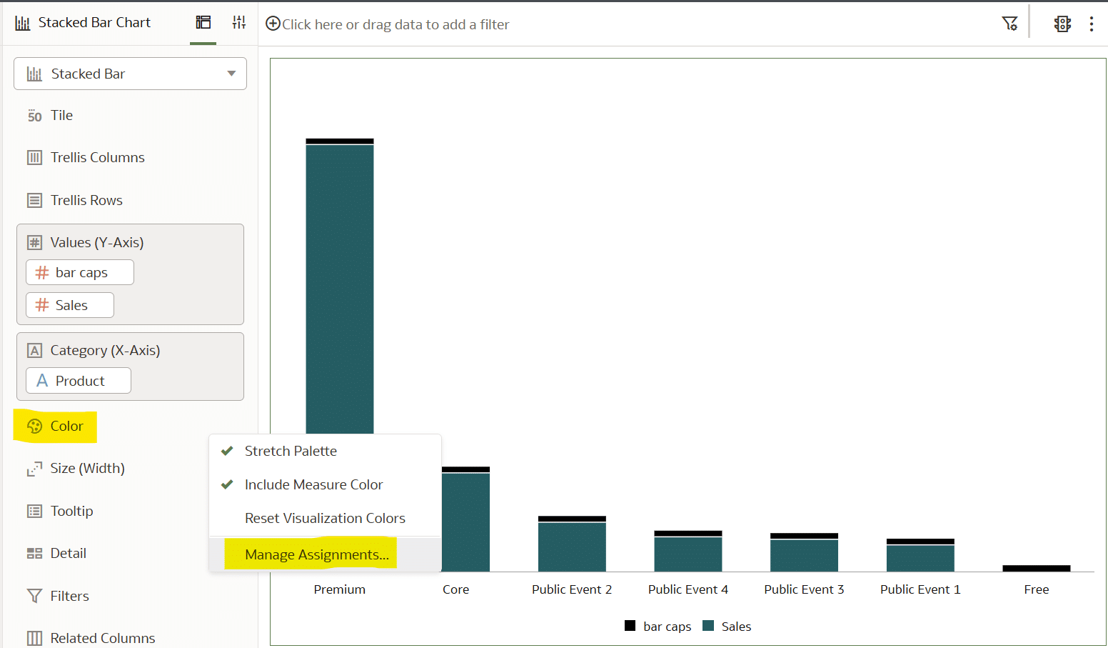 Adjust the colors of the stacked bar chart