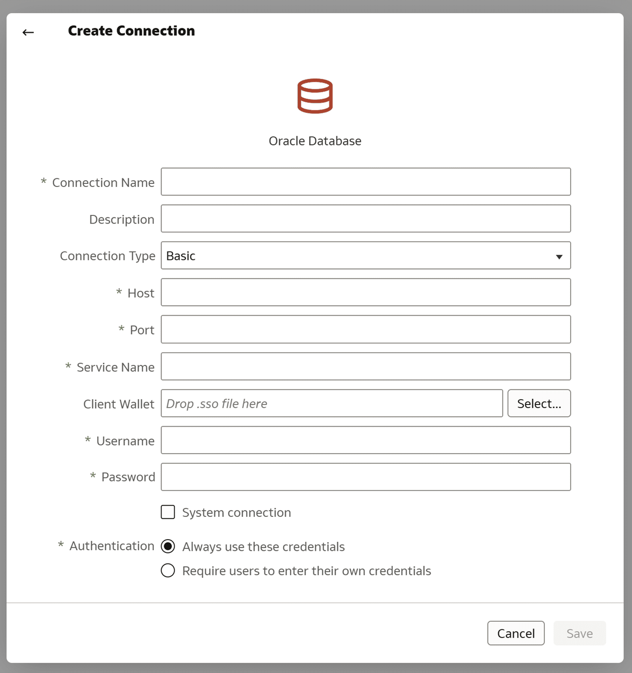 Create Oracle Connection Database