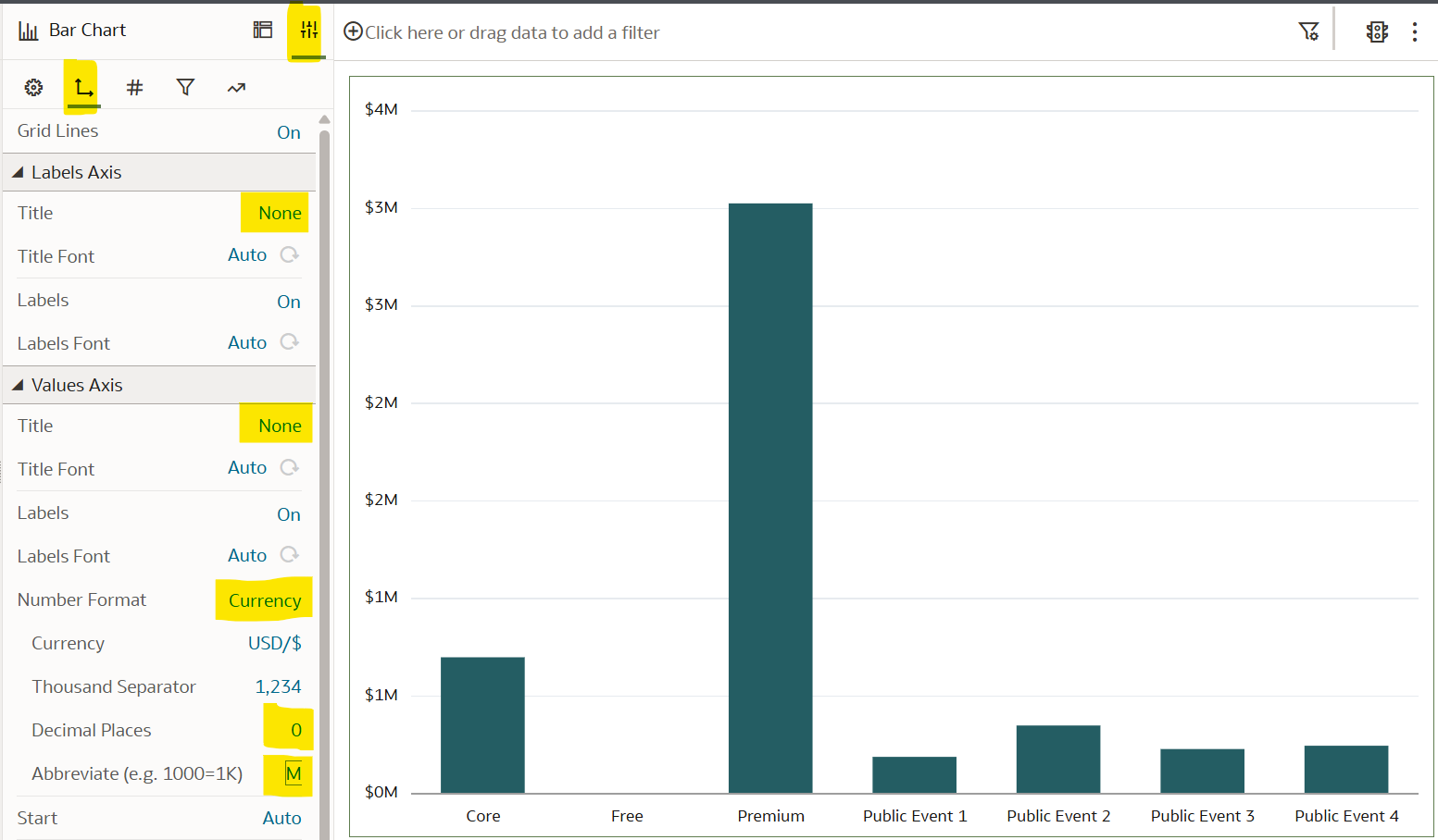 Format the Axis tab in Oracle Analytics